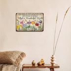 Vintage "What a Wonderful World" Floral & Dragonfly Metal Tin Sign