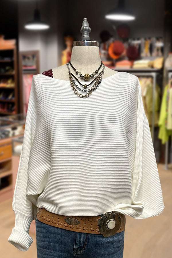 Solid Dolman Sleeve Boat Neck Cropped Sweater