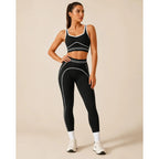 ✨High Waist Contrast Line Yoga 2 Piece Set, Butt-Lift Sculpt Workout Outfit, Supportive Sports Bra & Stretch Leggings for Gym Running Tennis