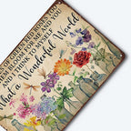 Vintage "What a Wonderful World" Floral & Dragonfly Metal Tin Sign