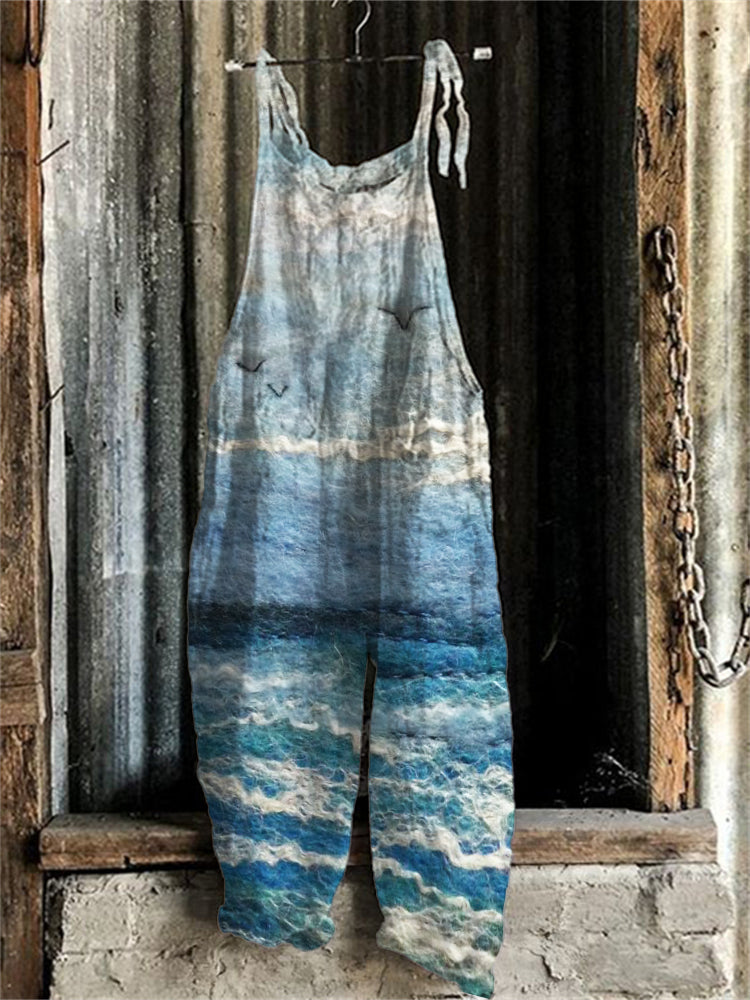 Seagulls Seascape Felt Art Casual Jumpsuit