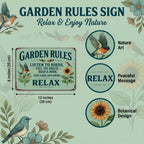 Vintage "Garden Rules" Metal Sign - Relaxing Botanical Outdoor Decor