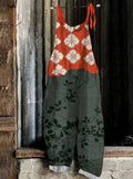 Japanese Art Flower Print Casual Jumpsuit