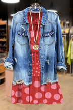 Solid Long Sleeve Cut Out Frayed Hem Denim Jacket