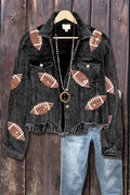 Football Sequin Patch Corduroy Jacket