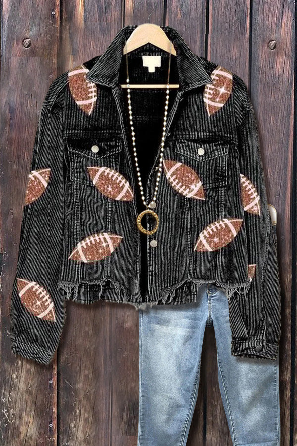 Football Sequin Patch Corduroy Jacket