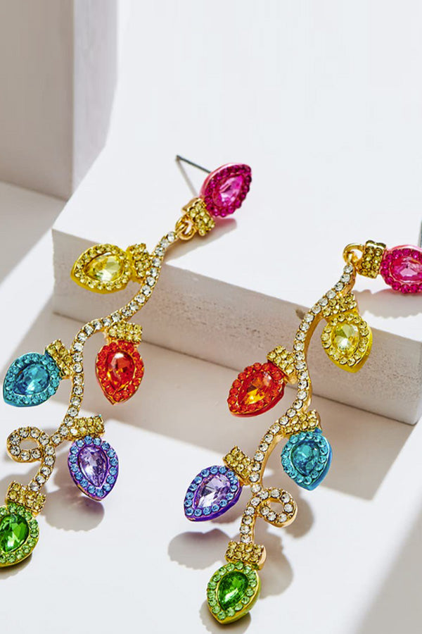 Colorful Rhinestone Christmas Lights Earrings
