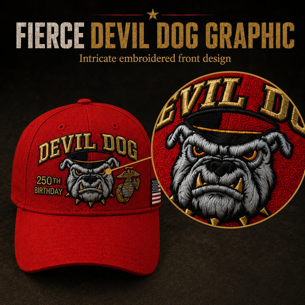 Handmade Embroidered Devil Dog 250th Birthday Commemorative Cap 🇺🇸
