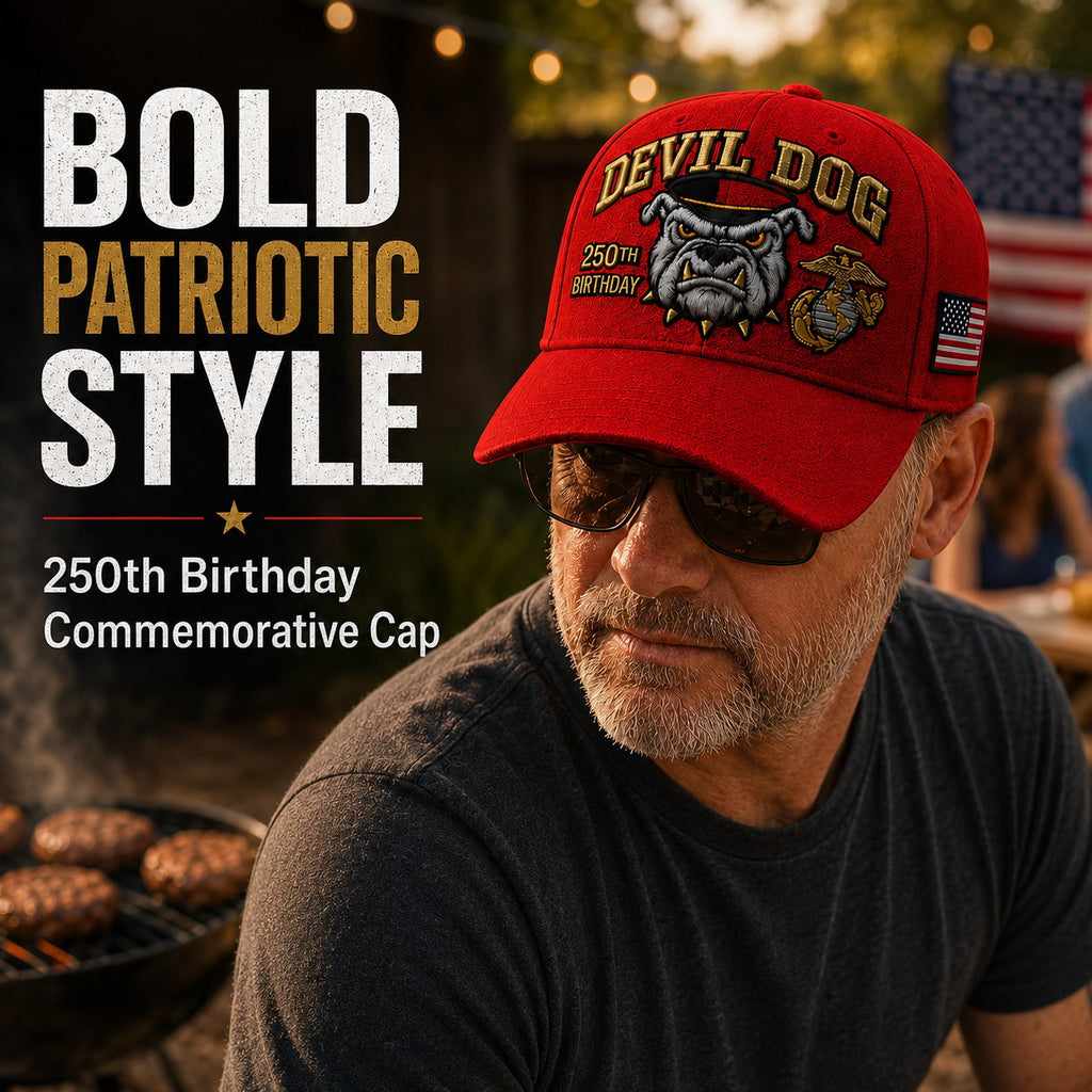 Handmade Embroidered Devil Dog 250th Birthday Commemorative Cap 🇺🇸