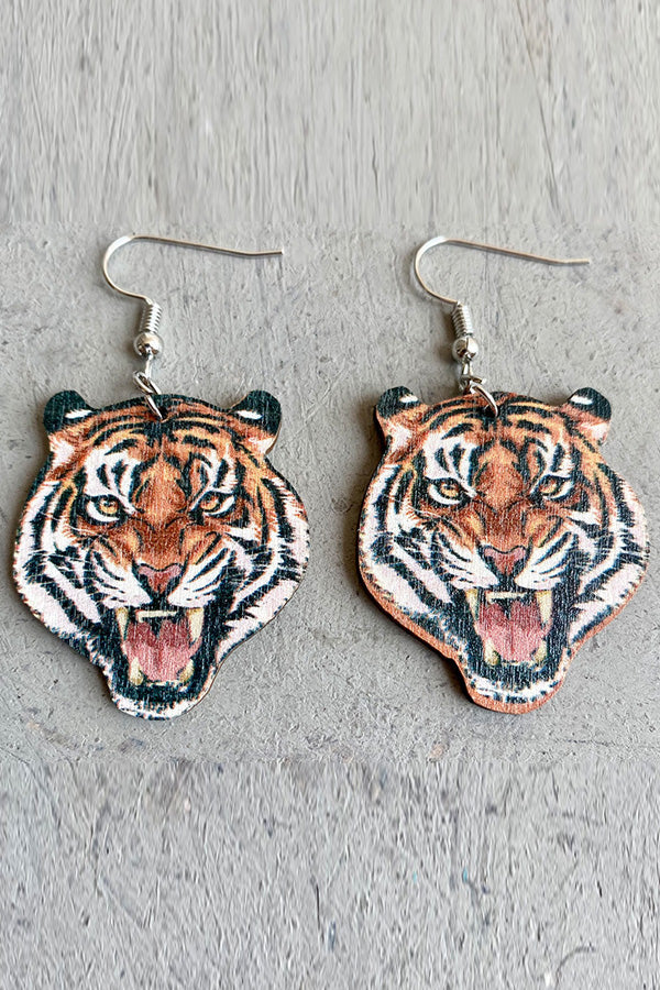 Funny Tiger Pattern Wooden Earrings