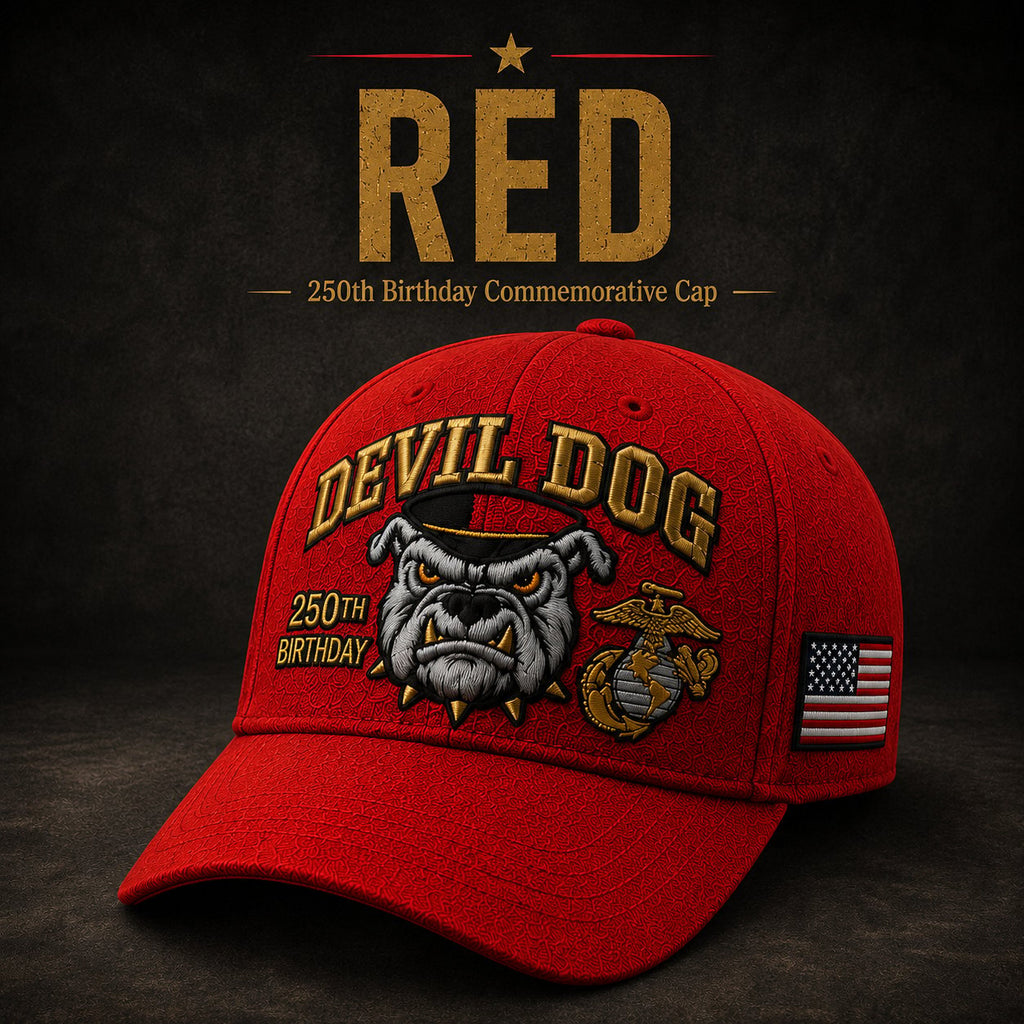Handmade Embroidered Devil Dog 250th Birthday Commemorative Cap 🇺🇸
