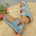 Plus Size Boho Platform Slide Sandals – Rhinestone Buckle Strap Beach Slides | Women’s Crystal Bling Chunky Sole Summer 2026 New Arrival