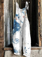 Vintage Seahorse Ink Art Loose Casual Jumpsuit