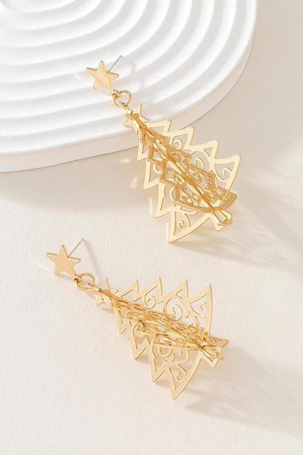 Hollow Out Christmas Tree Earrings