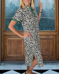 Elegant Leopard Slit Midi Dress