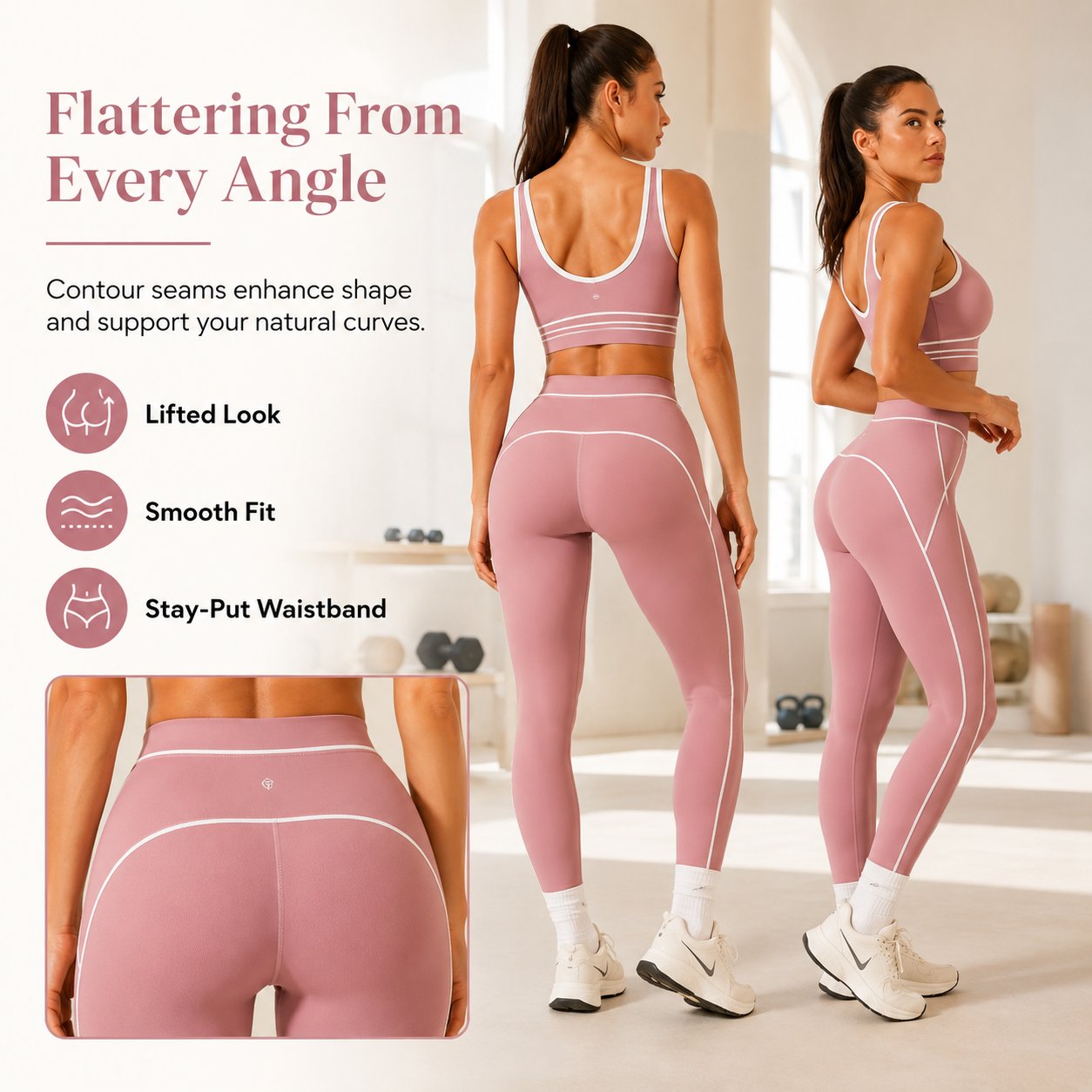 ✨High Waist Contrast Line Yoga 2 Piece Set, Butt-Lift Sculpt Workout Outfit, Supportive Sports Bra & Stretch Leggings for Gym Running Tennis