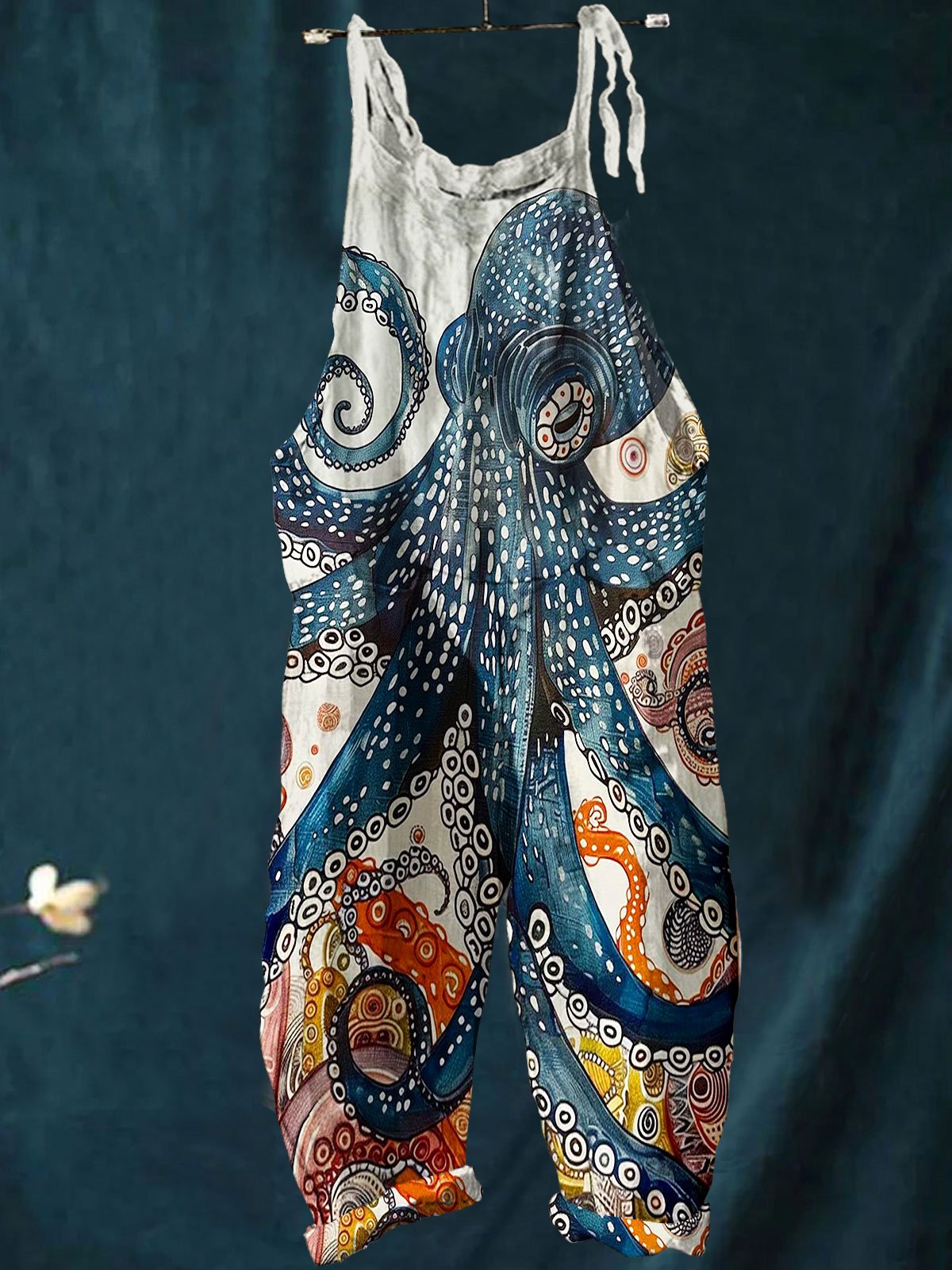 Women's Vintage Octopus Art Print Casual Wide Leg Jumpsuit