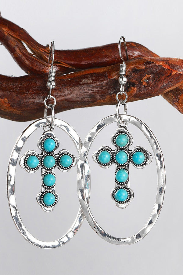 Vintage Turquoise Cross Hollow Out Earrings