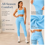 ✨High Waist Contrast Line Yoga 2 Piece Set, Butt-Lift Sculpt Workout Outfit, Supportive Sports Bra & Stretch Leggings for Gym Running Tennis