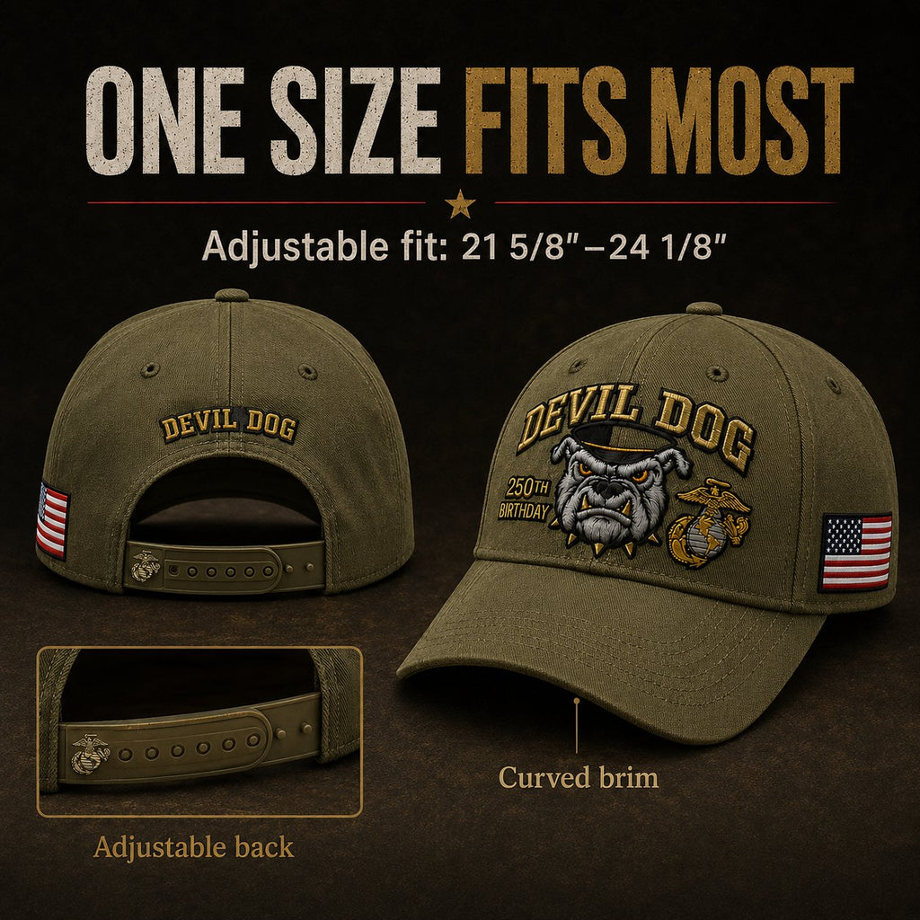 Handmade Embroidered Devil Dog 250th Birthday Commemorative Cap 🇺🇸