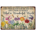 Vintage "What a Wonderful World" Floral & Dragonfly Metal Tin Sign