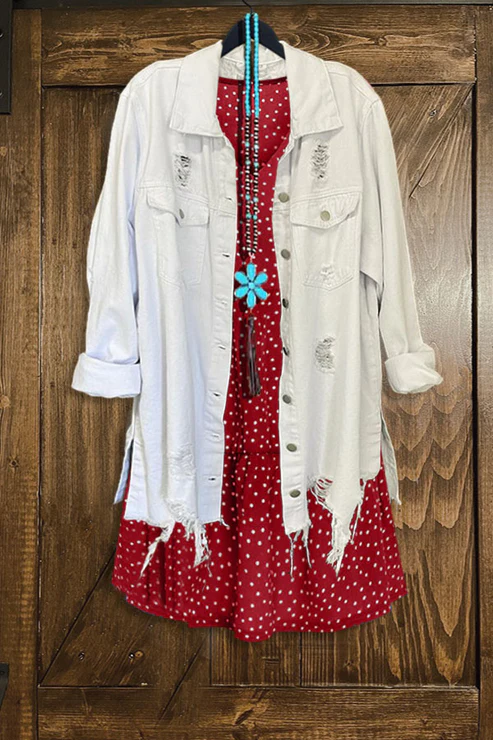 Solid Long Sleeve Cut Out Frayed Hem Denim Jacket