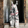 Vintage Loose Japanese Art Octopus Floral Print Jumpsuit