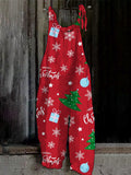 Christmas Red Christmas Tree Print Casual Jumpsuit