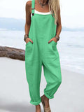 Wome's Vacation Retro  Casual Cotton Linen Wide Leg Jumpsuit