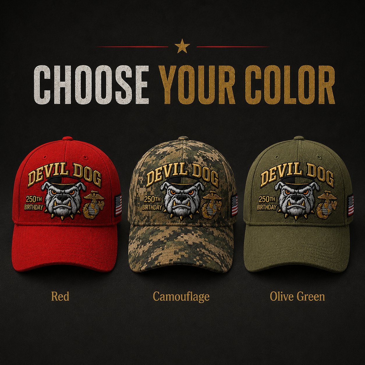 Handmade Embroidered Devil Dog 250th Birthday Commemorative Cap 🇺🇸