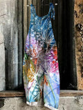 Colored Dandelions Linen Blend Loose Casual Jumpsuit