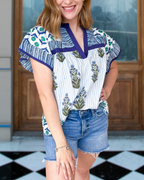 Blue Floral Folk Art Blouse