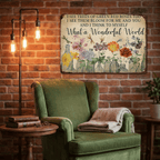 Vintage "What a Wonderful World" Floral & Dragonfly Metal Tin Sign