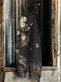 Japanese Cherry Blossoms Art Linen Blend Loose Casual Jumpsuit
