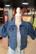 Casual Button Detailed Puff Sleeve Denim Jacket