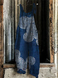 Sea Waves Ripples Japanese Lino Art Linen Blend Jumpsuit