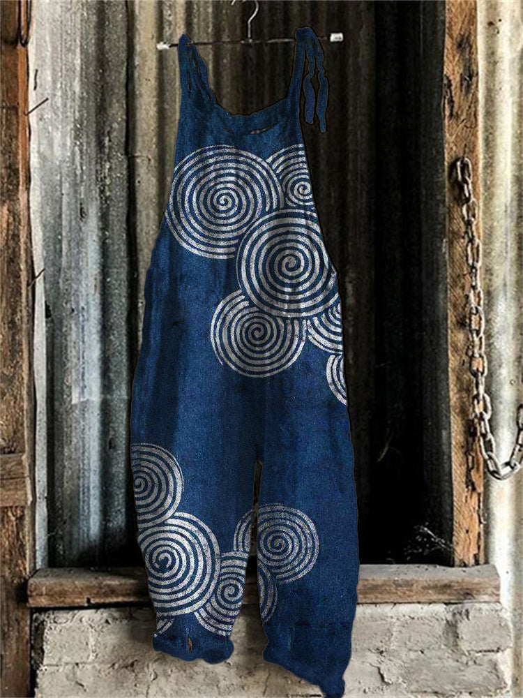 Sea Waves Ripples Japanese Lino Art Linen Blend Jumpsuit