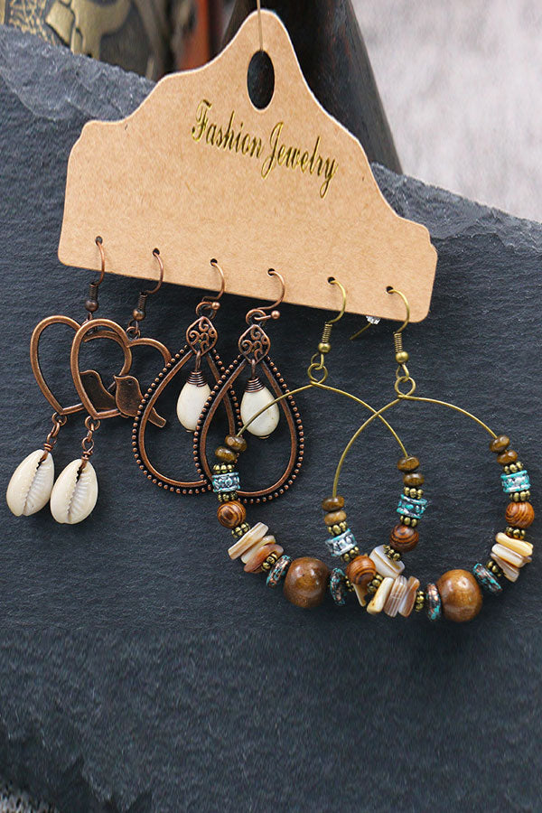 Beaded Tassel Design Geometric Earrings Set