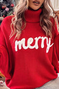 Christmas Merry Turtle Neck Batwing Sleeve Sweater
