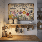 Vintage "What a Wonderful World" Floral & Dragonfly Metal Tin Sign