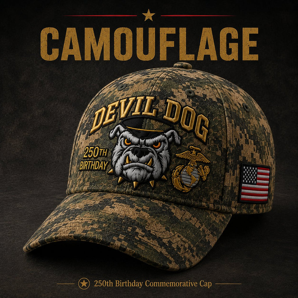 Handmade Embroidered Devil Dog 250th Birthday Commemorative Cap 🇺🇸