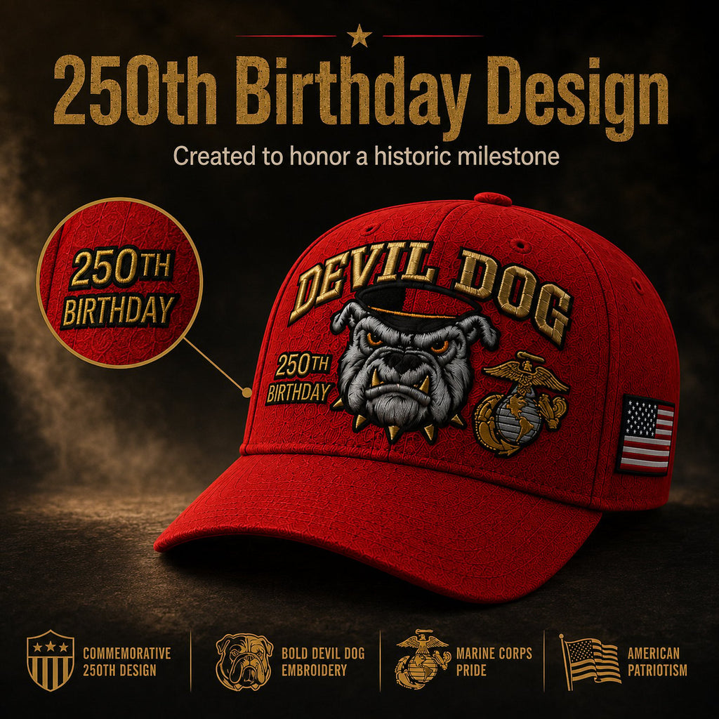 Handmade Embroidered Devil Dog 250th Birthday Commemorative Cap 🇺🇸