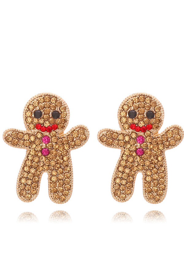 Rhinestone Christmas Ginger Bread Man Earrings