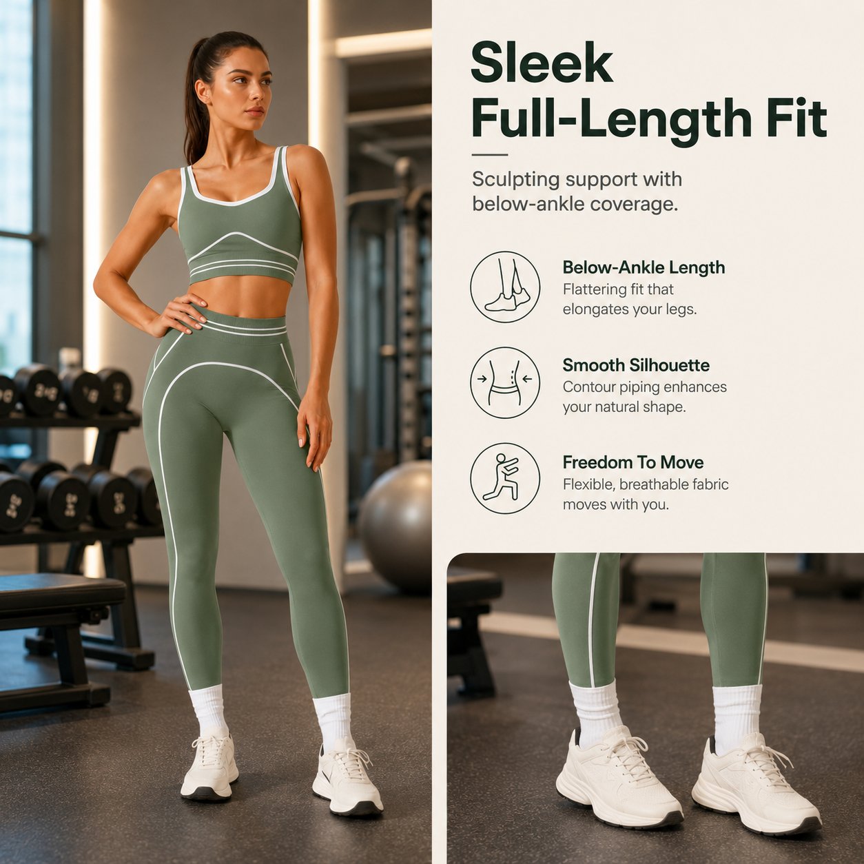 ✨High Waist Contrast Line Yoga 2 Piece Set, Butt-Lift Sculpt Workout Outfit, Supportive Sports Bra & Stretch Leggings for Gym Running Tennis